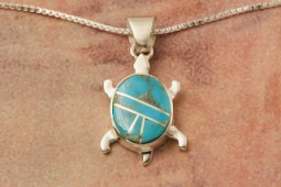 Calvin Begay Genuine Kingman Turquoise Sterling Silver Turtle Pendant